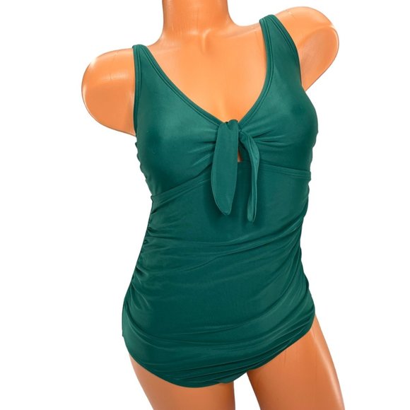 Kona Sol One Piece Swimsuit Womens Sold Green Tie Top Cinched Size M - Picture 1 of 13